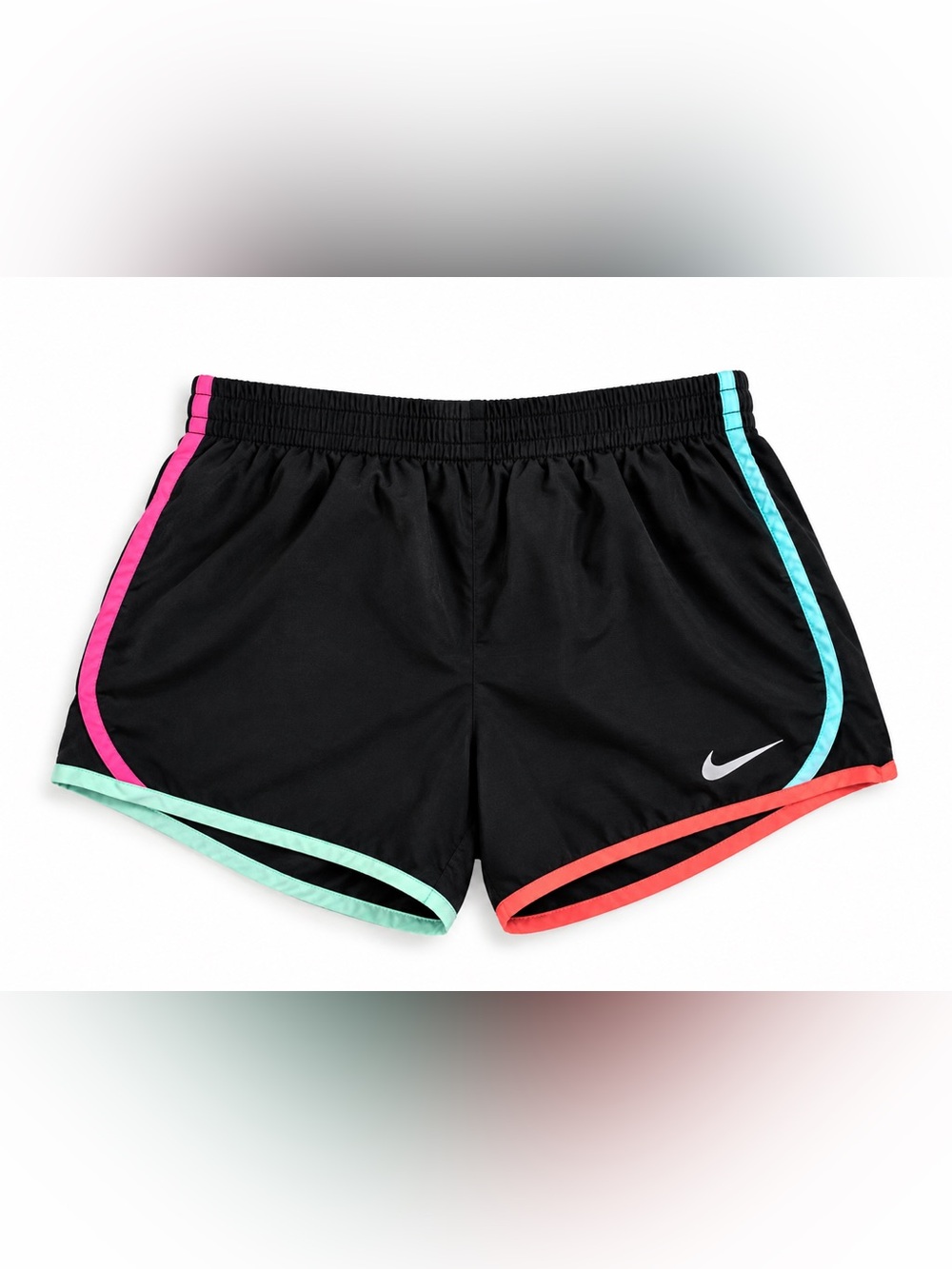Nike Girls Black Athletic Shorts with Mint and Coral Accent